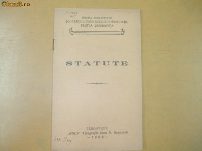 Statute Uniune Absolventi scoli comerciale Dambovita 1909 foto