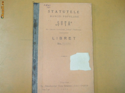 Statute Banca ,,Suta&amp;quot; Gura - Sutii, Dambovita 1909 foto