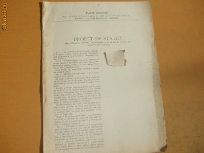 Proect statut soc. culturala ajutor ,,Dacia Traiana&amp;quot; Buc. 1912 foto