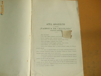 Act constitutiv si statute Fabrica de Celuloza Buc. 1906 foto