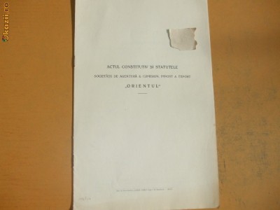 Act constitutiv si statute Soc. agentura ,,Orient Expres&amp;quot; 1910 foto