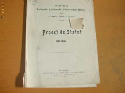 Proect statut Soc. functionari si pensionari primarie Buc. 1904 foto