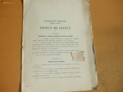 Proect Statut Soc. ,,Comertul Roman&amp;quot; Buc. 1912 foto
