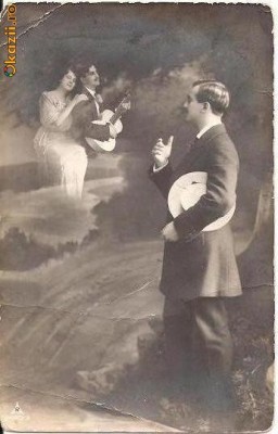 T FOTO 74 Romantica -Indragostit gandind la clipele cu iubita sa -circulata de la Calarasi,10 2 1916, Drei Mariana Popa, Slepul no.49, Port Braila foto