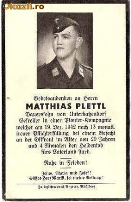 V FOTO 11 Necrolog -Militar german Gefreiter Matthias Plettl , cazut in razboi, foto