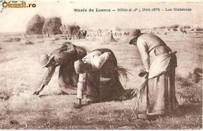 V FOTO 58 Les Glaneuses - de Millet, 1814-1875 -Taranci la recoltat cereale, o caruta in plan secund -antebelica foto
