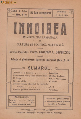 INNOIREA - revista de cultura si politica nationala (1919) foto