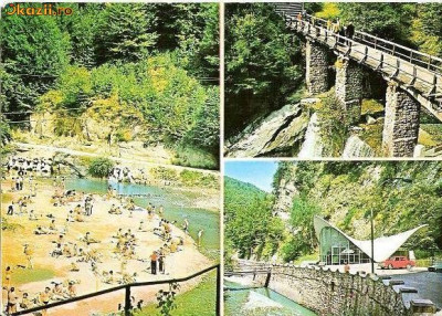 CP196-83 Olanesti: Plaja; Cascada; Izvorul nr.24 (pod) -carte postala, necirculata -starea care se vede foto