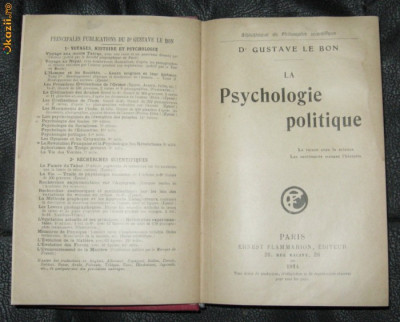 G le Bon La Psychologie politique Ed. Flammarion 1914 foto