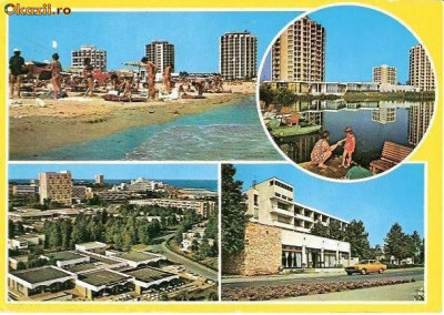 CP199-55 Venus : Vedere de pe plaja; Hotel Vulturul; Vedere generala; Vedere -carte postala, circulata 1976 -starea care se vede foto