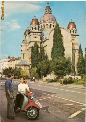 CP199-90 Tg.Mures -Catedrala -(motoscuter) -carte postala, circulata 1978 -starea care se vede foto