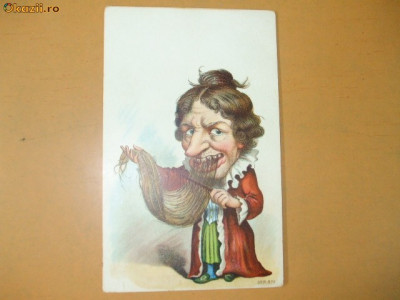 Carte Postala Caricatura femeie cu pieptan si par in dinti foto