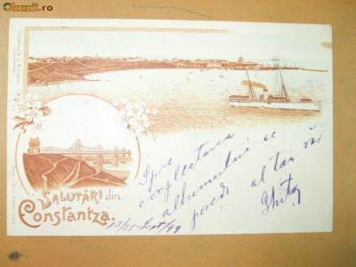 Carte Postala Litografie Salutari din Constanta foto