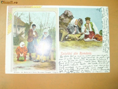 Carte Postala Litografie Salutari din Romania Tigani foto