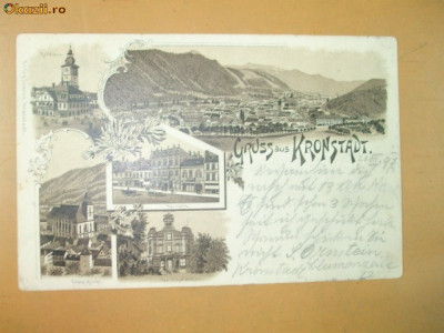 Carte Postala Litografie Salutari din Brasov foto