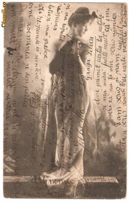CPI (B241) FEMEIE, FATA, TANARA, MODEL, FOTOMODEL, FOTGRAFIE ARTISTICA, ARTA, CIRCULATA, 1907, TIMBRU CAROL I, STAMPILE, GOARNA foto