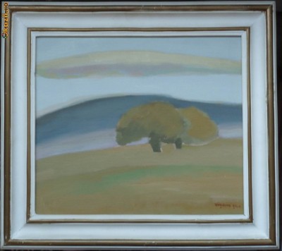 Ulei / panza , Peisaj , de Octavian Visan ( 1931 - 2002 ) , semnat foto