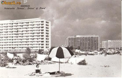 CP203-31 Mamaia -Hotelurile ,,Sirena&amp;quot;, ,,Doina&amp;quot; si ,,Flora&amp;quot; -carte postala, circulata 1962 -starea care se vede foto