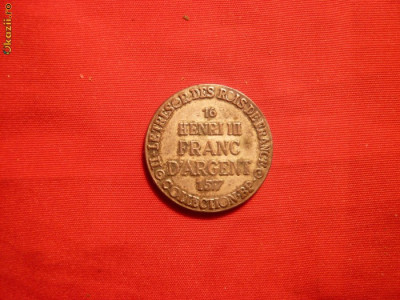 Moneda de 1 Franc 1577 ,Henric III Franta - FALS ,d= 2,5 cm. foto