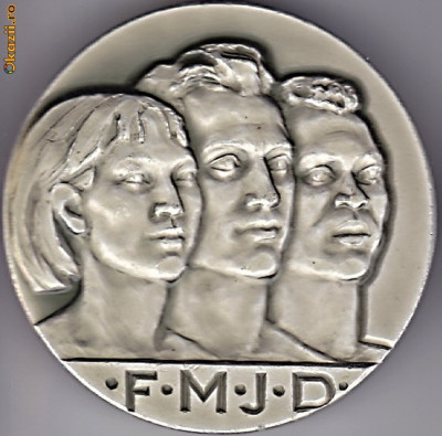Medalie portelan ,Franta,jubiliara,Federatia Mondiala a Tinerilor Democrati,1965 foto