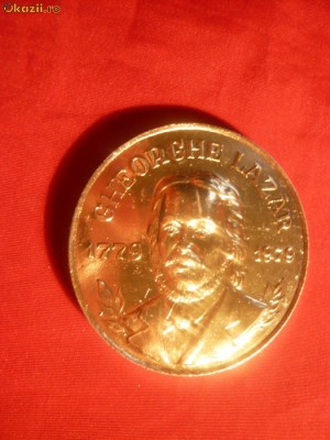 Placheta GHEORGHE LAZAR - 1979 - metal aurit , d=5cm. foto