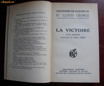 Lloyd George La Victoire (War Memoirs) trad. franceza 1937 foto