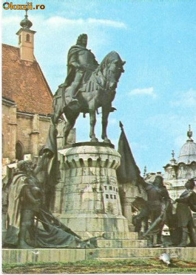 CP208-38 Cluj -Statuia lui Matei Corvin -carte postala circulata 1973 -starea care se vede foto