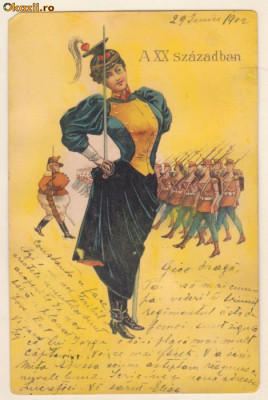 Ilustrata Regiment de femei - 1902, timbru maghiar,circulata la Craiova foto