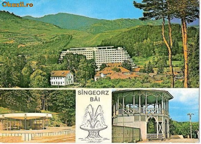 CP208-78 Sangeorz-Bai : Peisaj; Izvorul nr.1; Izvorul nr. 7 -carte postala circulata 1975 -starea care se vede foto