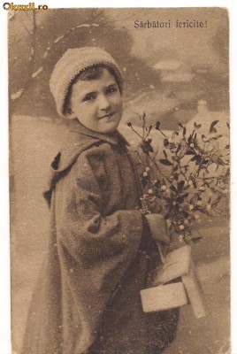 carte postala-Copil cu colindul-anul 1945 foto