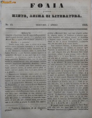 Foaia pentru minte , inima si literatura , nr. 13 , 1853 foto