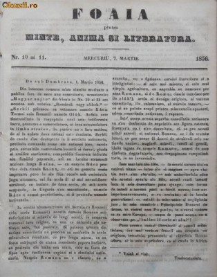 Foaia pentru minte , inima si literatura , nr. 10 si 11 , 1856 foto