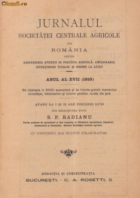 42 nr. Revista Jurnalul Societatii Agricole din Romania pe 1910-1911 foto