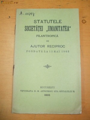 SOC. UMANITATEA FILANTROPICA DE AJUTOR RECIPROC 1905 foto
