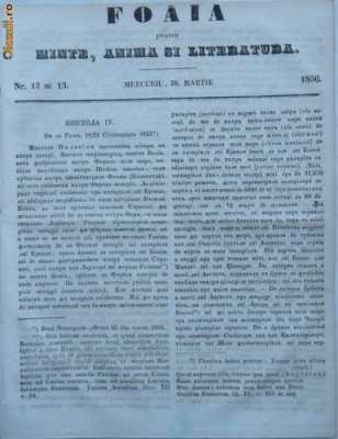 Foaia pentru minte , inima si literatura , nr. 12 - 13 , 1856 foto