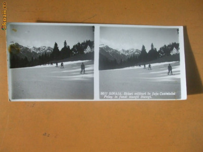 Foto Stereoscopica nr. 3011 Sinaia Bucegi Peles Skiori militari foto