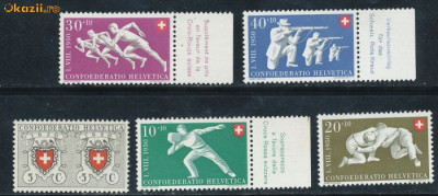 Elvetia 1950 serie nestampilata 5 timbre Pro Patria - sport MNH foto