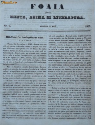 Foaia pentru minte , inima si literatura , nr. 6 , 1857 foto