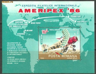 Romania 1986 - AVION DE ACROBATIE BUCKER, colita nestampilata, R11 foto