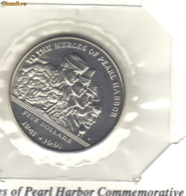 bnk mnd Ins. Marshall 5 $ 1991, unc , Pearl Harbour - folder original foto