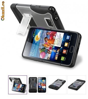 husa stand samsung galaxy s2 i9100 husa silicon rigid + folie protectie ecran + expediere gratuita foto