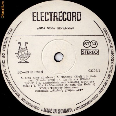 Theodor Munteanu_Formatia Alpha_Grupul 3T - Opa Nina Ninai-Na (Vinyl) foto