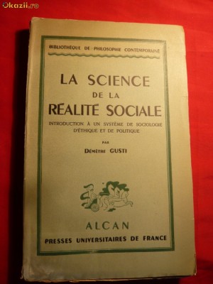 D. Gusti - La Science de la Realite Sociale - Prima Ed.-1941 foto