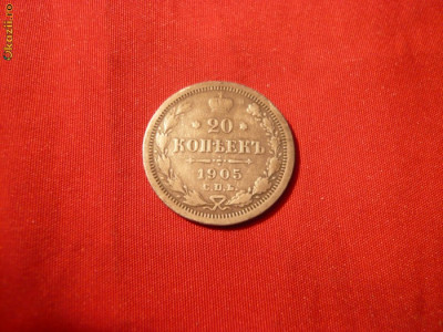 20 Kopeici 1905 Rusia argint ,d=2,2 cm , cal. medie foto