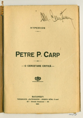 PETRE P.CARP- O CERCETARE CRITICA- foto