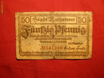 Bancnota 50 Pf.notgeld GERMANIA 1917 oras-Rathenow foto