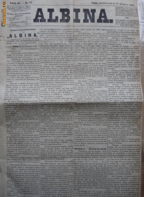 Albina , nr. 78 , 1872 , publicat la Pesta , Ungaria , in limba romana foto