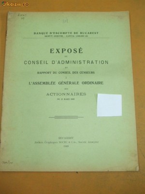 Expose de Banque d&amp;#039;escompte de Bucharest 1909 foto