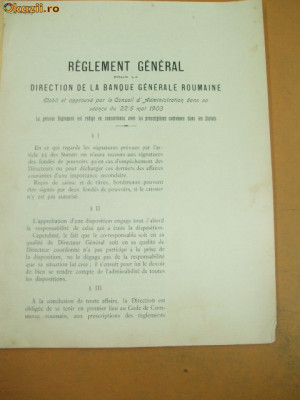 Reglement general pour la direction de la Banque Generale Roumaine 1903 foto