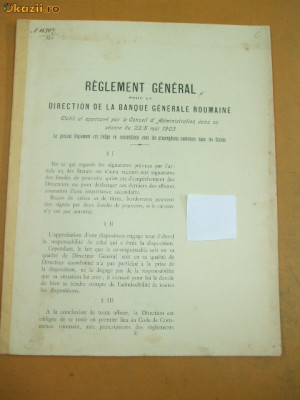 Reglement pour la direction de la Banque Generale Roumaine 1903 foto